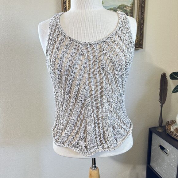 Eileen Fisher Tops - COPY - Eileen Fisher Womens Beige Sleeveless Scoop Neck Open Knit Linen Blend T…